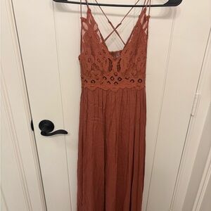 Free People Lace Maxi Dress in Terracotta